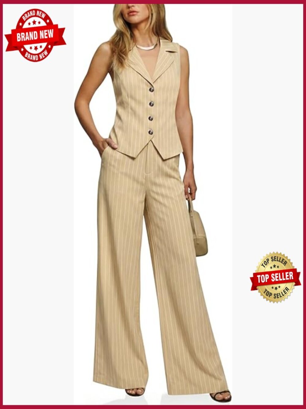 2-Piece Vest Set Crop Blazer & Wide Leg Pant Suit